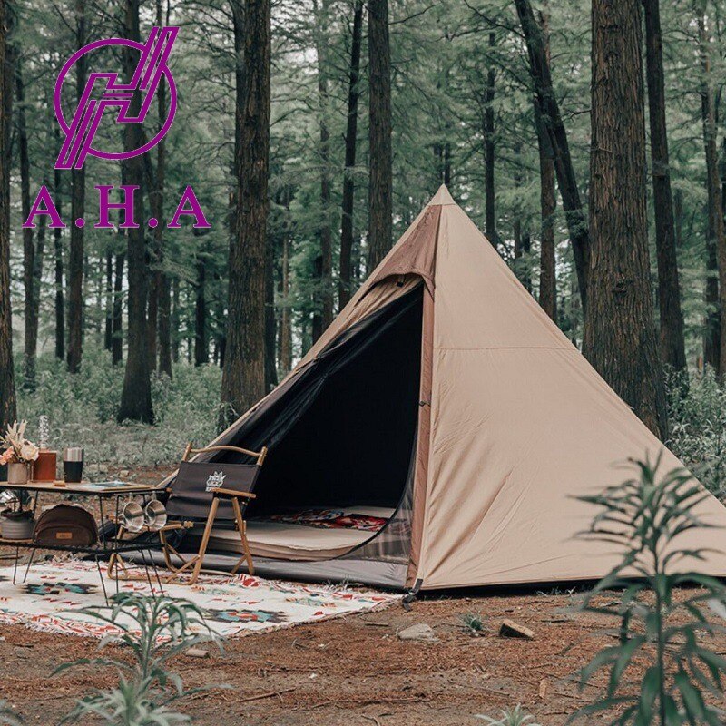 Cheap Goat Tents Outdoor Indian pyramid camping tent thickened black glue double layer storm proof camping tent sunshade windproof convenient   